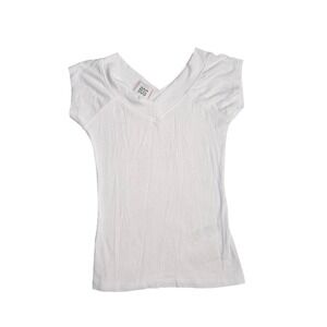 BDG White Ribbed V Neck T Shirt Stretch Short Sleeve Basic Top Medium